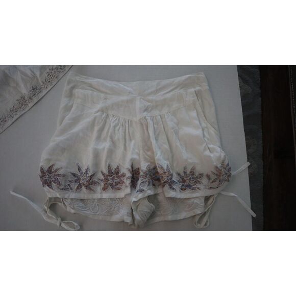 Anthropologie RAGA Women Sz S Eggshell Lotus Love Blouse & Drawstring Shorts Set - Picture 4 of 9